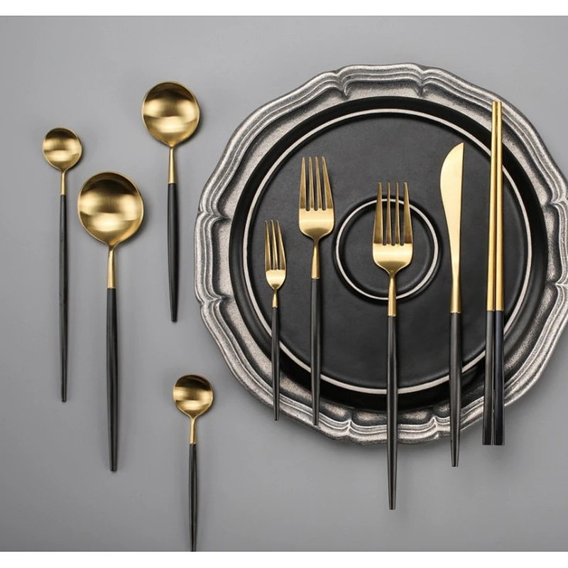 Wholesale cutlery stainless steel knife and forks Vintage gold cutlery for wedding banquet