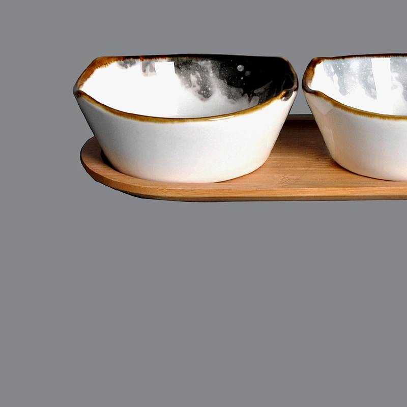 porcelain small catering serving ceramic snack appetizer fruit dessert sauce bowl with wooden tray