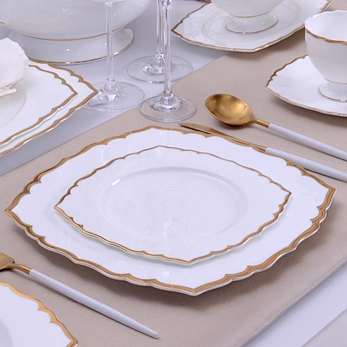 Hotel Restaurant Dinner Plate. Manufacturer Dish Plate Ceramic Luxury Bone China Gold Rim Steak Plate