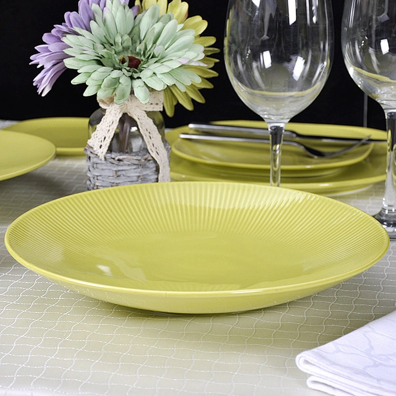 Microwave Oven Safety Fruit Plates Dinnerware Porcelain Green Wholesale Salad Plate Ecofriendly Porcelain Restaurant Plates