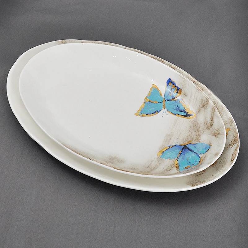 P&T  Hotel Vibrant Glazes Oval Plate, China Restaurant Porcelain Dinnerware