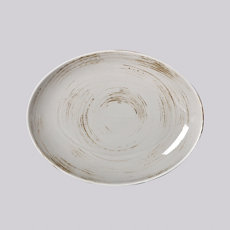 Wholesale Good Price Gray Porcelain Ceramic Oval Plate 12 Inch