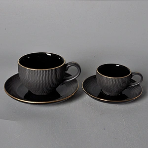 black classic coffee cup set cafe catering porcelain restaurant espresso cup saucer