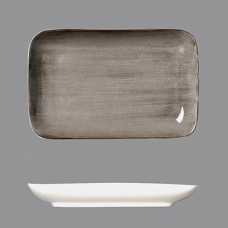 Wholesale grey porcelain restaurant steak dessert ceramic rectangular plates