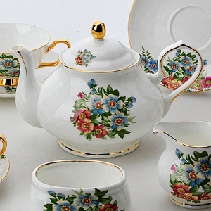 hot sale colorful flower with golden rim coffee set tea set