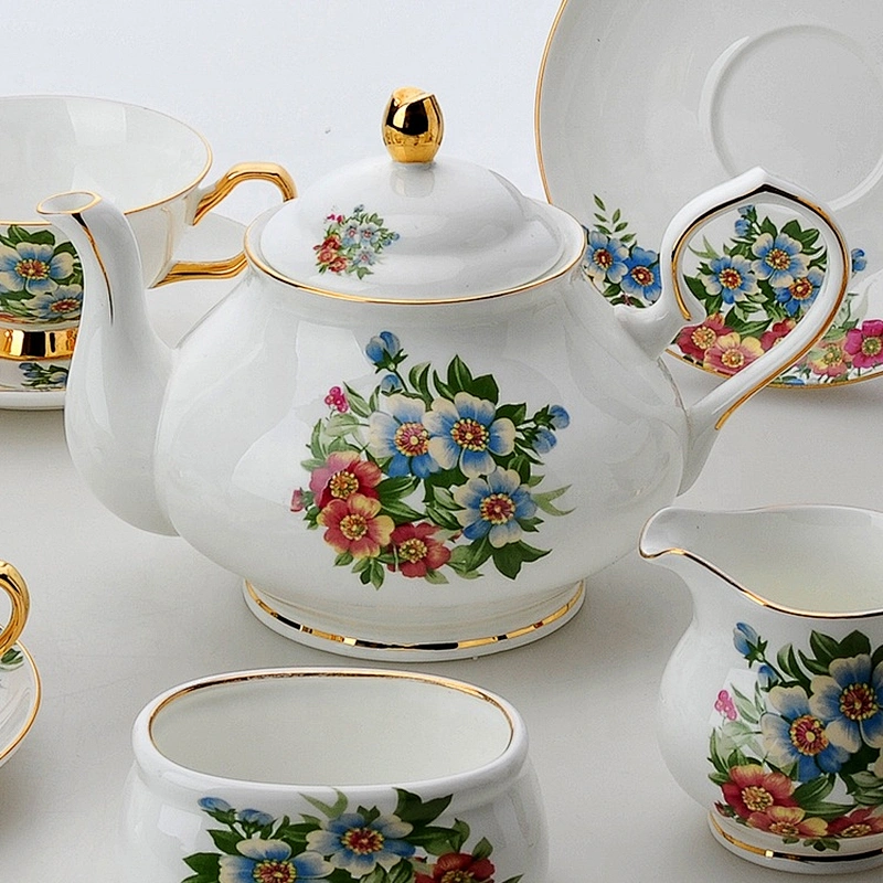hot sale colorful flower with golden rim coffee set tea set