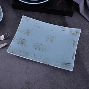 Hotel Plates Dishes Dinner Long Plates Blue On-glazed  Ceramic Rectangular Serving Plates
