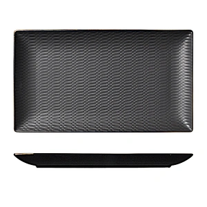 P&T Chaozhou Factory Dishwasher Safe Glaze Ceramic Gold Rim Black Rectangle Plate for Restaurant