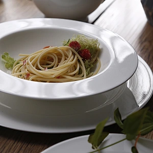 Wholesale White Round Bone China Salad Mixing Bowl Ramen Salad Bowl for Dinner