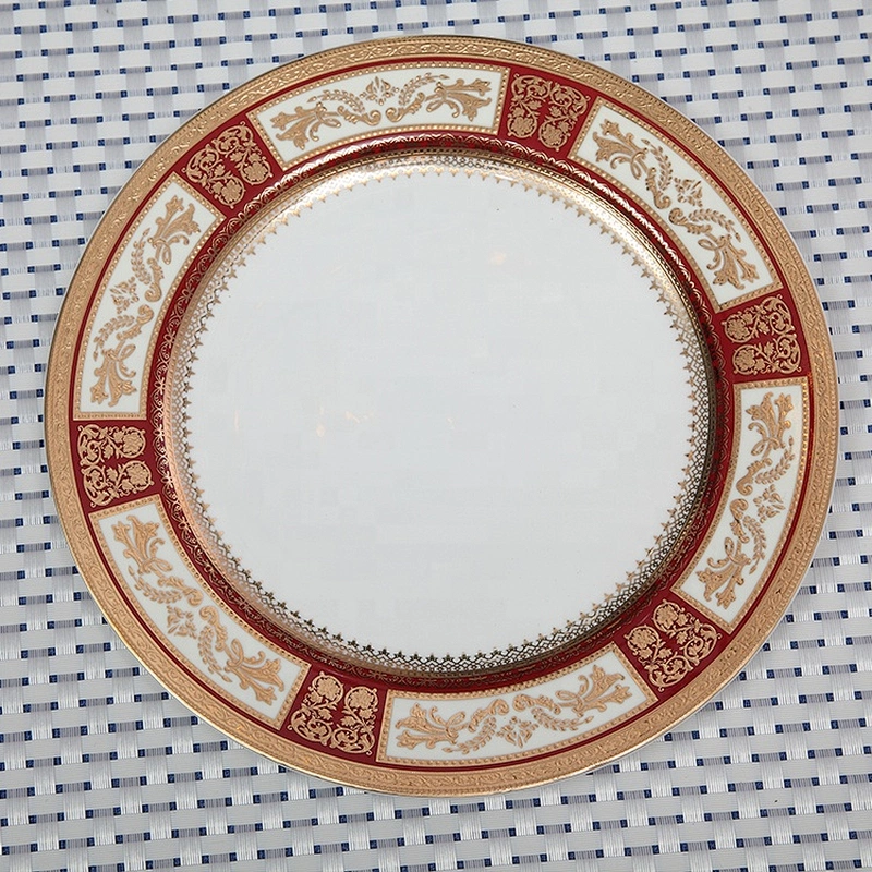 P&T Royal Ware wholesale custom bone china rose gold rim charger plates for wedding