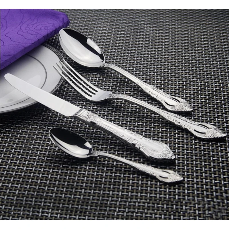 Embossed 18/10 stainless steel cutlery, new high quality spoons, stainless steel flatware for hotels wedding banquet parties