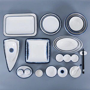 P&T Royal Ware Famous Brand On Glaze Japanese Restaurant Blue Porcelain Ceramic Rectangular Plate