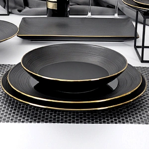 Restaurant Porcelain Matte Catering Luxury Black Rectangle Serving Plate
