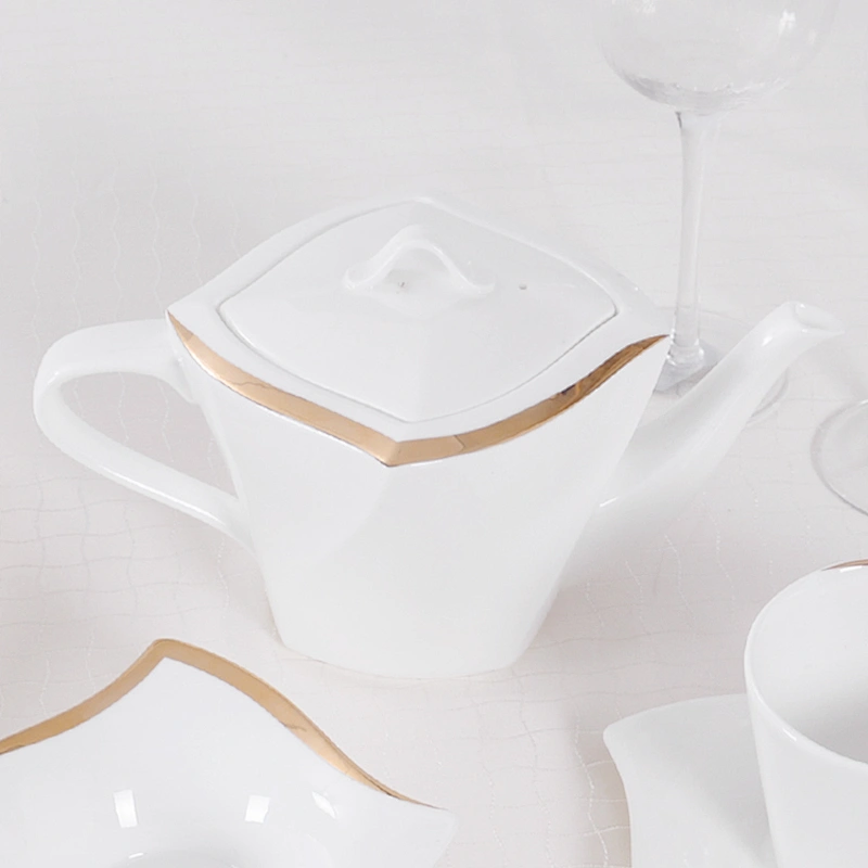 P&T Luxury Gold Plated Coffee set Ceramic Tea Pot, Royal Bone China Classic Coffee and Tea Set