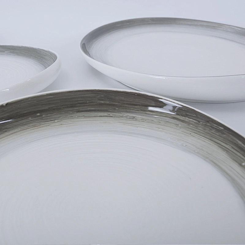 manufacturer grey edge porcelain catering restaurant plates sets dinnerware ceramic