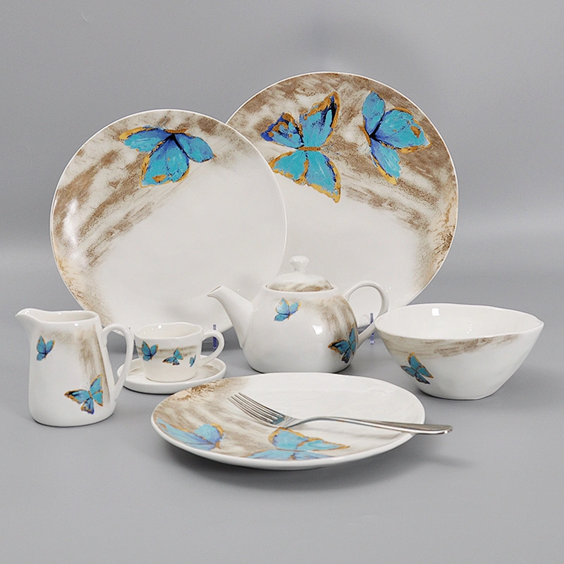 freeform white hotel catering restaurant butterfly pattern espresso coffee tea cup with saucer