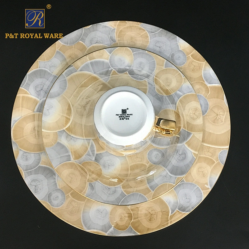 P&T Royal Ware 4 PCS Bone China Tableware Set Marble Design Plate Coffee Cup and Saucer
