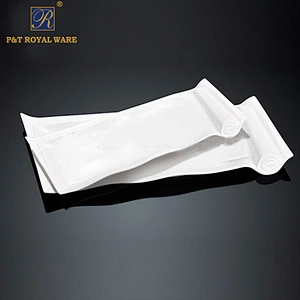 White Ceramic Plates Waves Rectangular Shape Plates