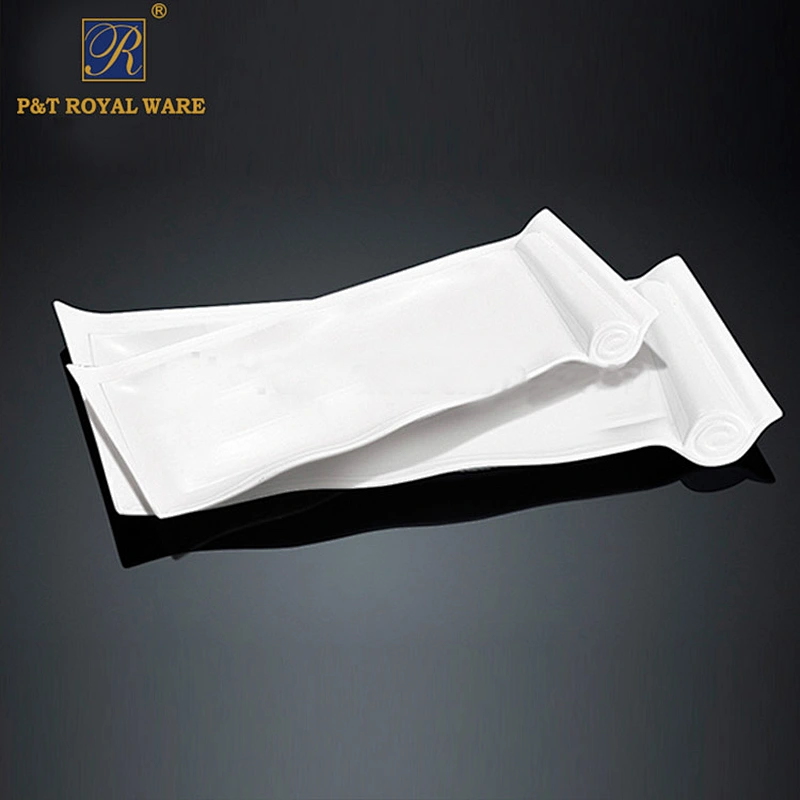 White Ceramic Plates Waves Rectangular Shape Plates