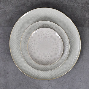 P&T Royal Ware Smooth Glaze Table Top Dinnerware Bone China Dinner Plate16 inch Plate with Gold Rim