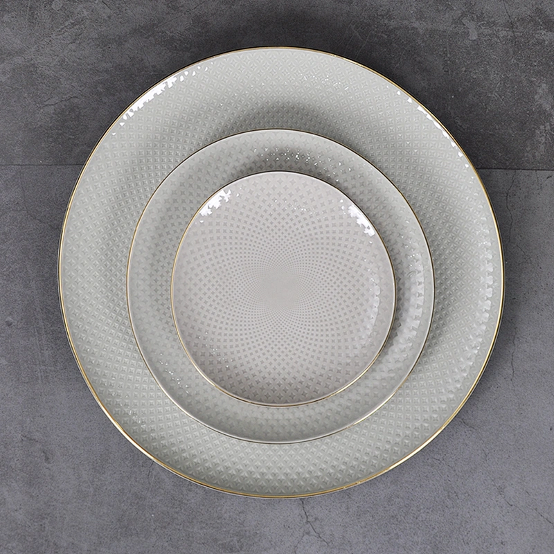 P&T Royal Ware Smooth Glaze Table Top Dinnerware Bone China Dinner Plate16 inch Plate with Gold Rim