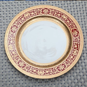 European style bone china plate Embossed gold red dinnerware oval bone china plate