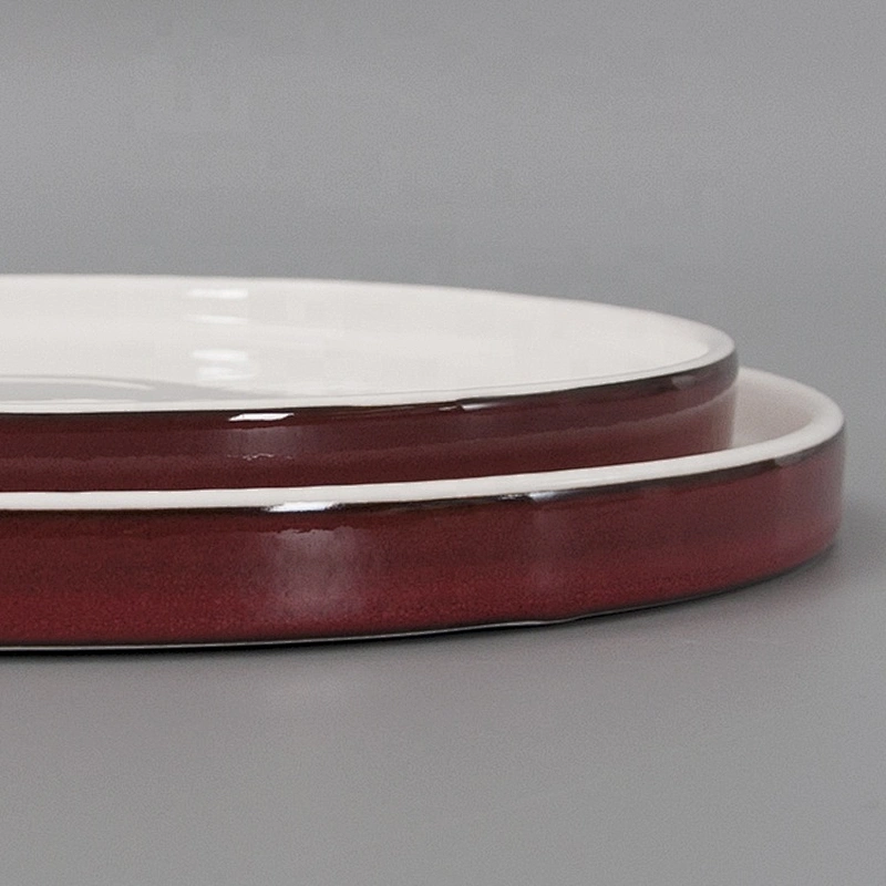 Wholesale Luxury Red Catering Banquet Buffet Tableware Steak Porcelain Dinner Set Plates