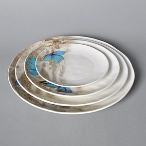 wholesale butterfly pattern white crockery tableware chinese porcelain dish hotel used round ceramic plate for restaurants