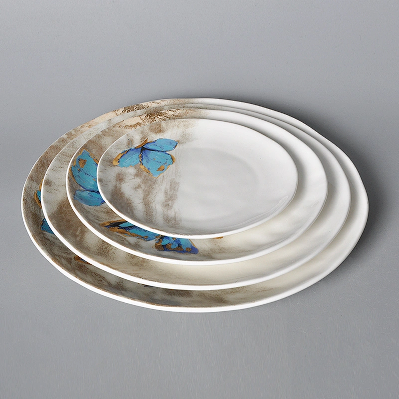 wholesale butterfly pattern white crockery tableware chinese porcelain dish hotel used round ceramic plate for restaurants