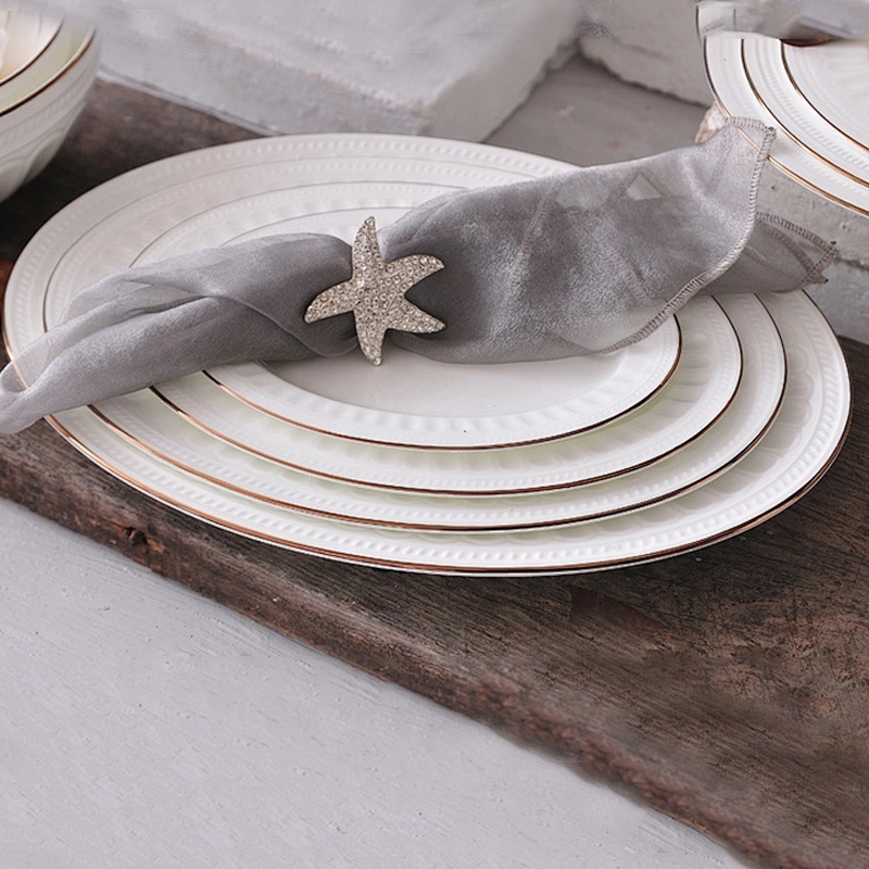 elegant luxury white round gold rim dinner plate sets bone china ceramic wedding dinner plate for 5 star hotel