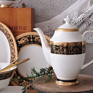 P&T Royal Ware A Grade Dinnerware Hotel Tableware Bone China Decal Plates Embosed Golden Plates Porcelain Hotel Catering Plates