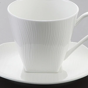 Porcelain white ceramic square coffee cup and saucers for cafeteria restaurant hotel