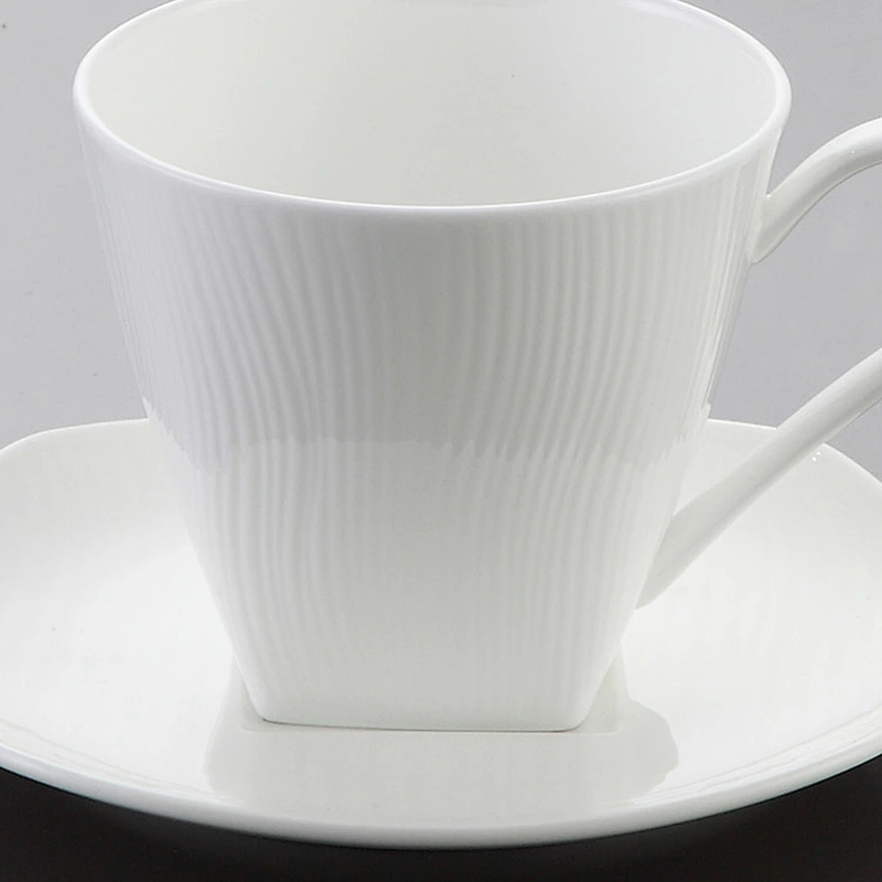 Porcelain white ceramic square coffee cup and saucers for cafeteria restaurant hotel