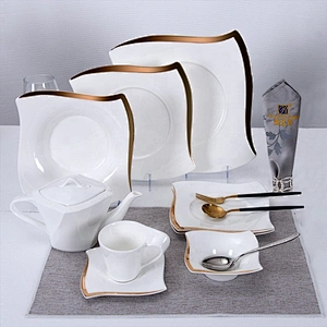 P&T Royal Ware Luxury Tableware Banquet Wedding Crockery Gold Rim Dinner Plate for Hotel