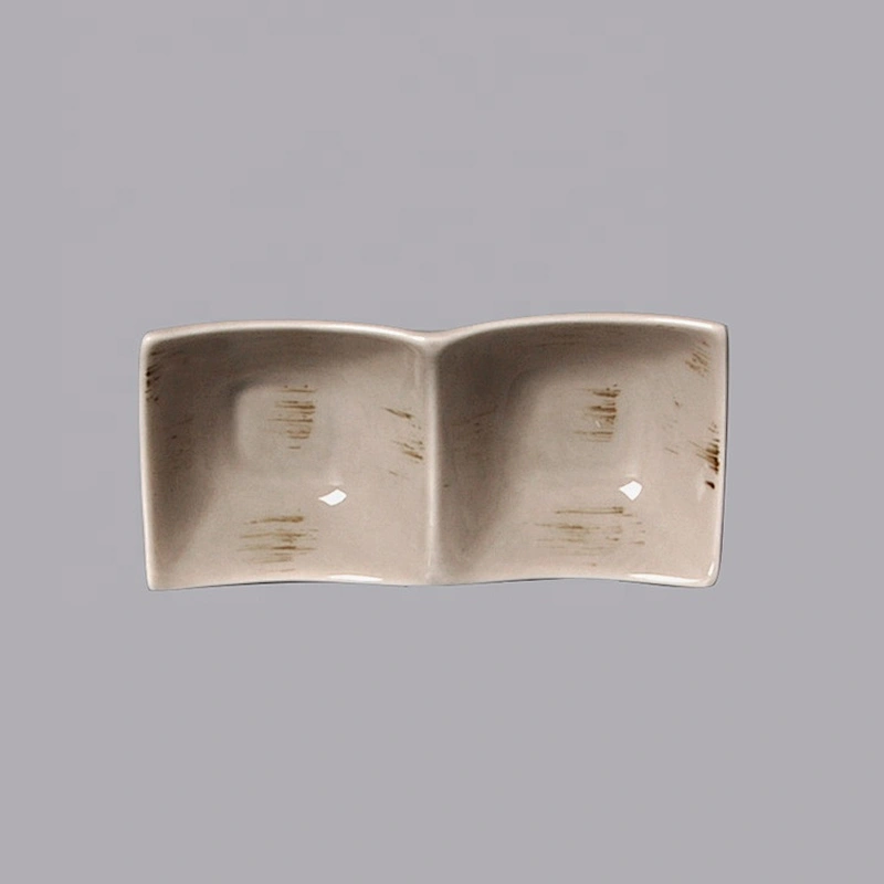 rectangle ceramic porcelain  2 Compartment Plate Double Saucer Dip Dishes