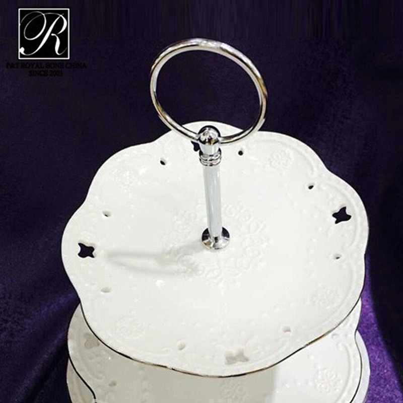 P&T ceramics factory porcelain high tea cake stand three tiers cake stand