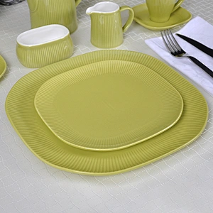 Best Selling Products Crockery Dishes Plates Ceramic Restaurant,Mustard Green Square Hotel Porcelain Dinnerware Soup Plate