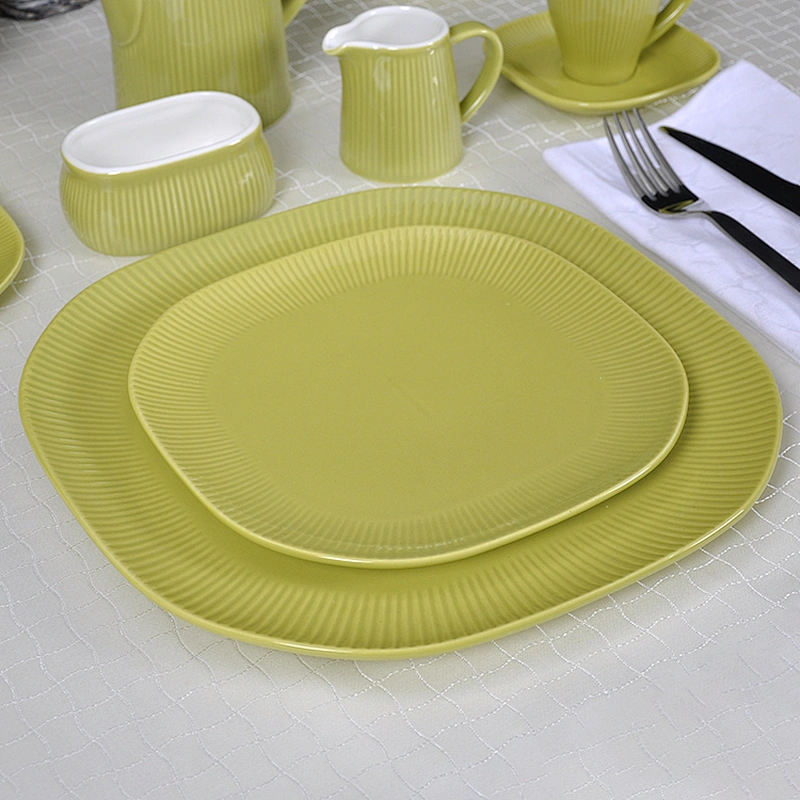 Best Selling Products Crockery Dishes Plates Ceramic Restaurant,Mustard Green Square Hotel Porcelain Dinnerware Soup Plate