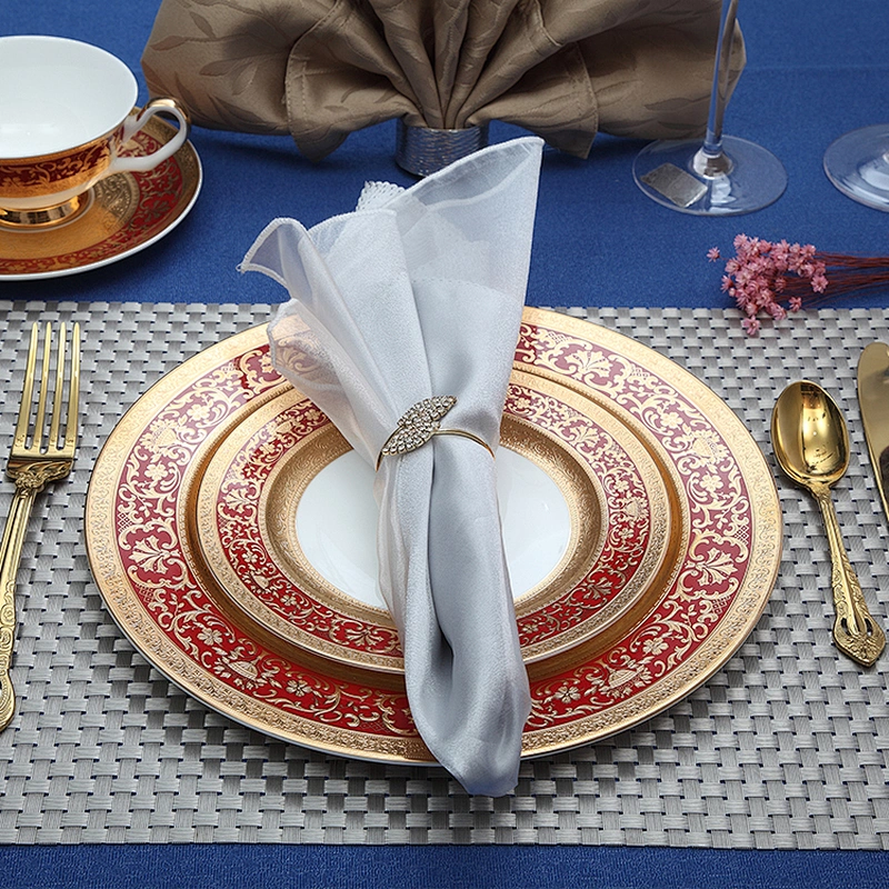 P&T Royal Ware luxury white round ceramic fruit dish rose gold wedding dessert plates with gold rim