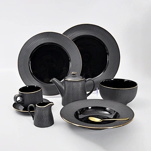 Top Choice Event Black Dinner Set , Ceramic Dinner Plates P&T Porcelain