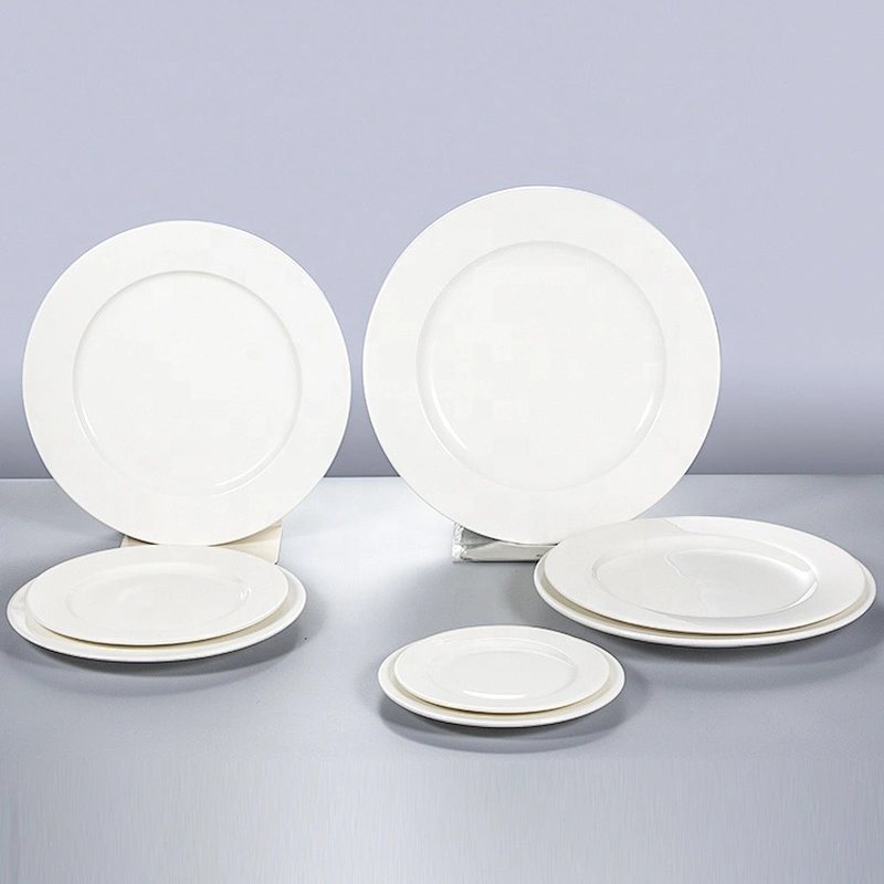 supplier white catering tableware porcelain ceramic plate set with knife