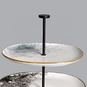Guangzhou P&T Royal Ware factory wholesale glazed restaurant hotel 2 tier porcelain ceramic cake stand