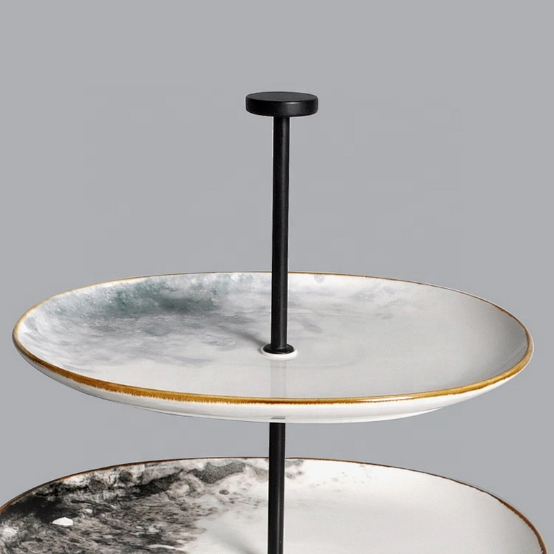 Guangzhou P&T Royal Ware factory wholesale glazed restaurant hotel 2 tier porcelain ceramic cake stand