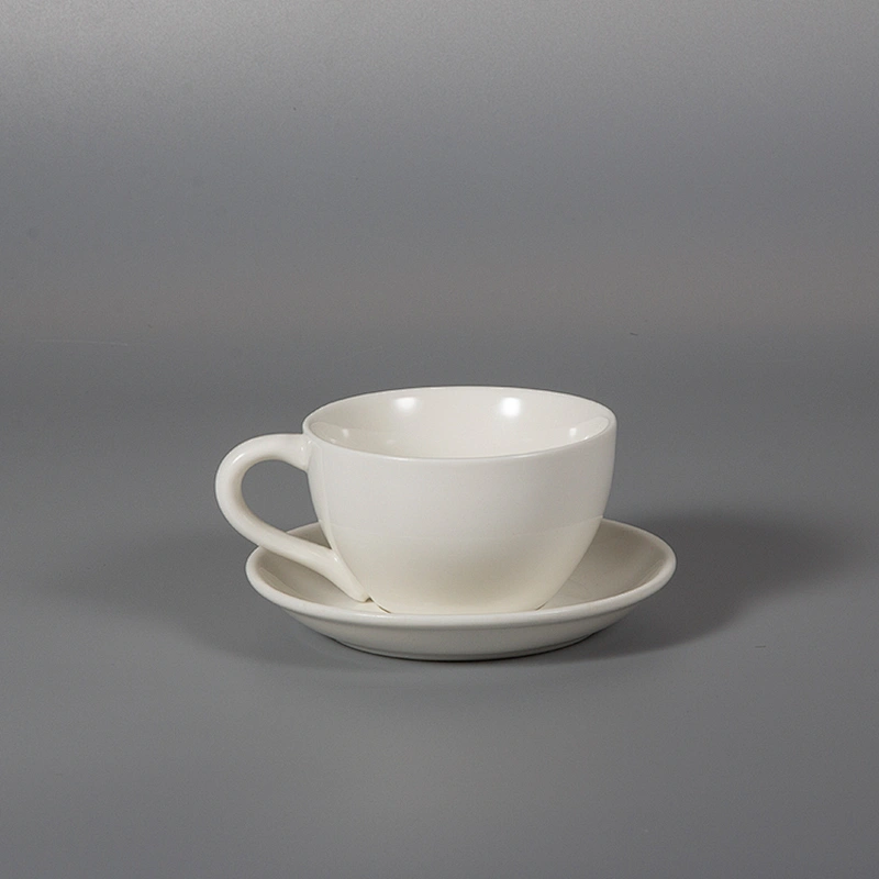 P&T Royal Ware Pure White Ceramics Porcelain 130ML Coffee Tea Cups with 5.5 Inch Cup Saucer