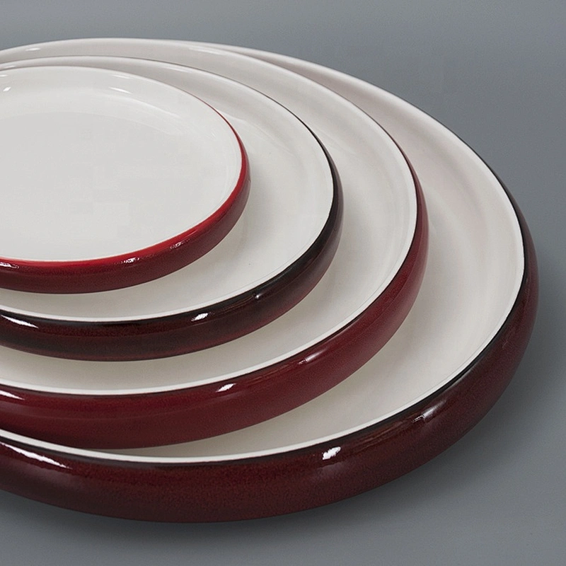 Manufacturer Modern Nordic Style Red White Flat Restaurant Dinner Plate Set