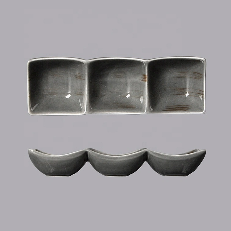 wholesale custom rectangle porcelain ceramic divided sushi dinner snack plates for holtel