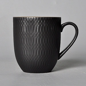 hot sale personalized black restaurant glazed porcelain mug for milk water cereal