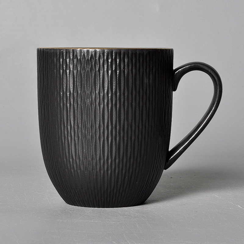 hot sale personalized black restaurant glazed porcelain mug for milk water cereal