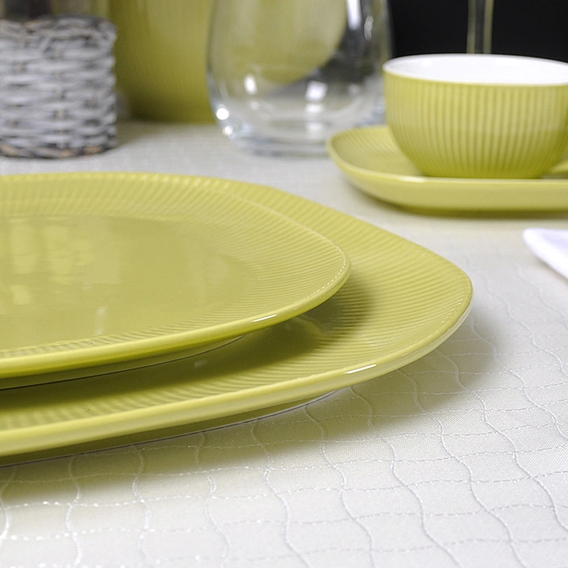 Best Selling Products Crockery Dishes Plates Ceramic Restaurant,Mustard Green Square Hotel Porcelain Dinnerware Soup Plate