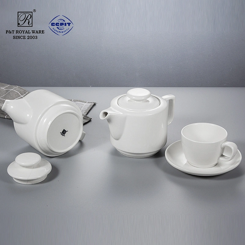 P&T royal ware wholesale cheap white hotel restaurnat porcelain ceramic tea pot